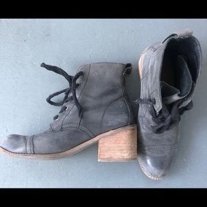 Black Lace-Up Leather Boots - Moto Boots - Size 7